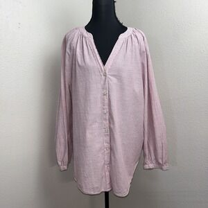 M&S Collection Button Up Blouse Women's 14 Pink Stripped 3/4 Sleeve Boho Arsty